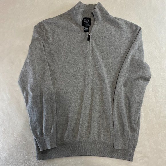 Jos A Bank Sweater Gray Traveler Pima Cotton 1/4 Zip Mock Neck Men’s Small - Picture 1 of 8